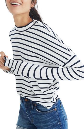 Women's Madewell Stripe Long Sleeve Mock Neck Top, Size - White