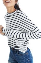 Women's Madewell Stripe Long Sleeve Mock Neck Top, Size - White