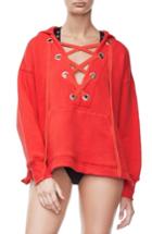 Women's Good American Good Sweats The Lace-up Hoodie /1 - Red