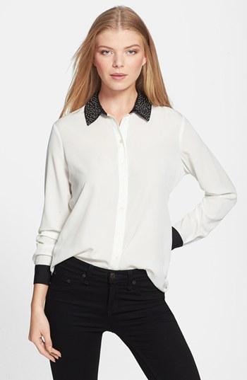 Chaus Embellished Collar Pleat Back Blouse New Ivory