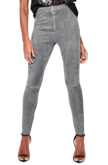 Women's Missguided Faux Suede Zip Leggings Us / 4 Uk - Grey
