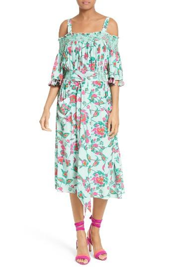 Women's Tanya Taylor Amber Floral Print Silk Cold Shoulder Dress