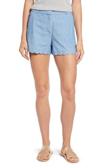 Women's J.crew Chambray Scallop Hem Shorts - Blue