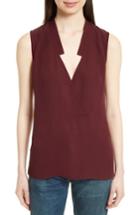 Women's Theory Classic Crossover Sleeveless Silk Top, Size - Burgundy