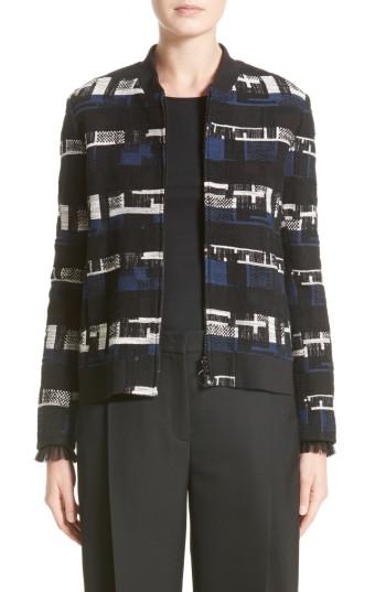 Women's Akris Punto Tweed Bomber Jacket - Blue