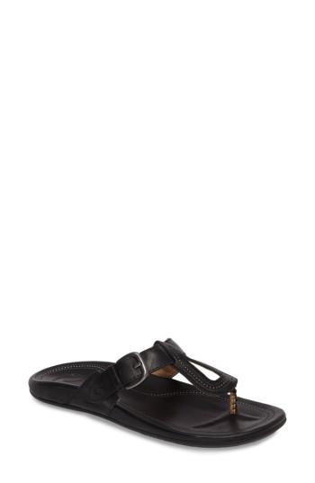Women's Olukai Lanakila Buckle Flip Flop Women) M - Black