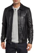 Men's Andrew Marc Vaughn Shirt Collar Leather Bomber Jacket, Size - Black