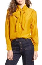 Women's Scotch & Soda Cotton Silk Bow Tie Blouse - Yellow