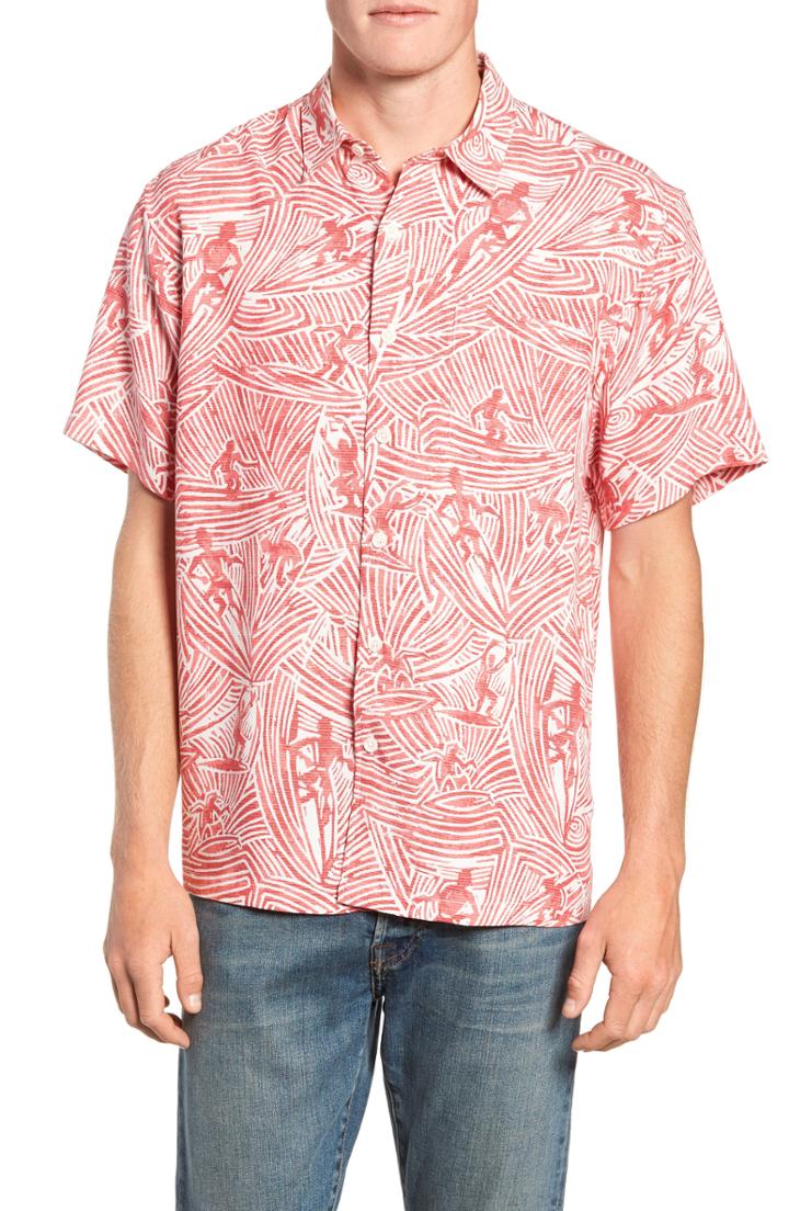 Men's Kahala Surf Carvings Classic Fit Sport Shirt - Red