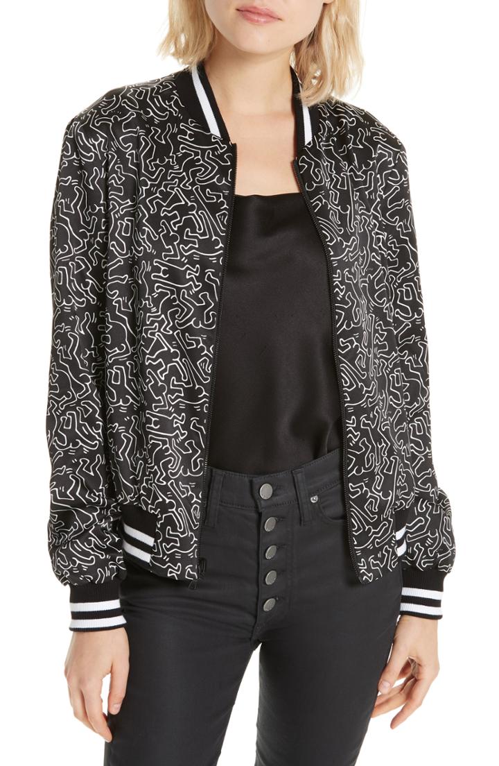Women's Alice + Olivia X Keith Haring Lonnie Reversible Bomber Jacket - Black