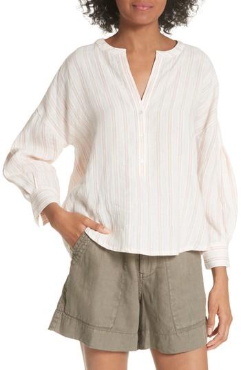 Women's Joie Bekette Collarless Stripe Linen Blouse - Pink