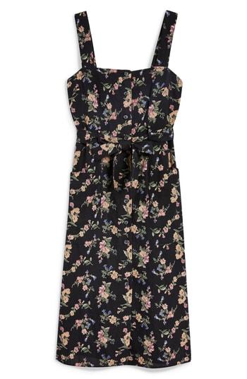 Women's Topshop Floral Pinafore Midi Dress Us (fits Like 0-2) - Black