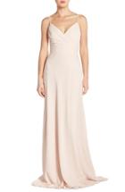 Women's Monique Lhuillier Bridesmaids Lace Trim Chiffon Surplice Gown - Pink