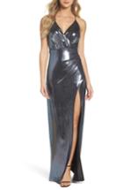 Women's Maria Bianca Nero Metallic Jersey Plunging V-neck Gown - Grey