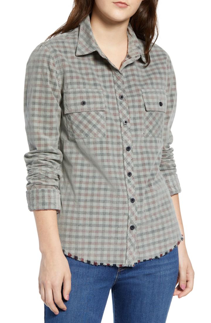 Women's Rvca Buffalo Check Corduroy Top - Grey