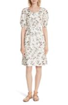 Women's Rebecca Taylor Puff Sleeve Floral Cotton Linen Dress - Ivory