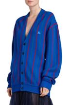 Women's Burberry Reissued Stripe Wool Cardigan, Size - Blue