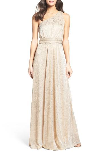 Women's Lulus Metallic One-shoulder Gown