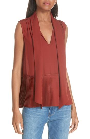 Women's Frame Pleated Peplum Hem Silk Tank - Orange
