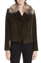 Women's Helene Berman Faux Fur Collar Biker Jacket - Green