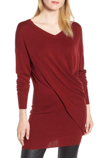 Women's Trouve Seamed Drape Sweater, Size - Burgundy
