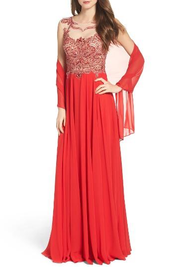 Women's Jvn By Jovani Embellished Gown & Shawl