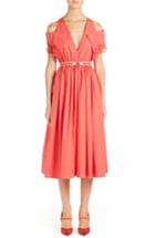 Women's Fendi Cold Shoulder Taffeta Midi Dress Us / 38 It - Red