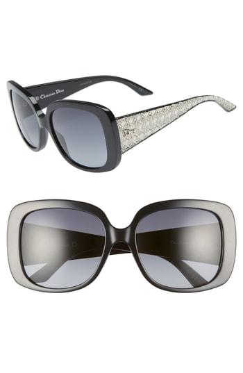 Women's Dior Lady 56mm Square Sunglasses - Black/ Crystal