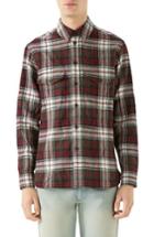Men's Gucci Vintage Tartan Check Wool Flannel Sport Shirt Eu - Red