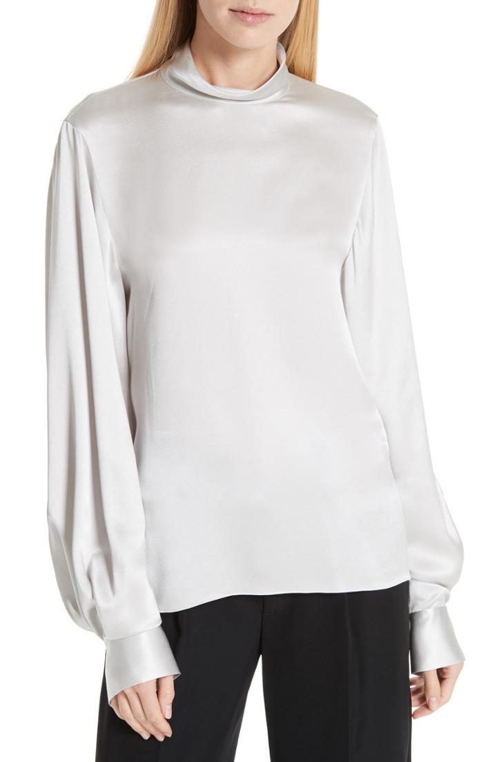 Women's Vince High Neck Silk Blouse - Metallic