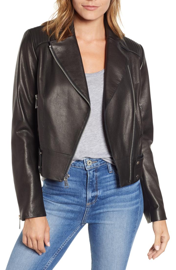Women's Andrew Marc Naked Pebble Leather Moto Jacket