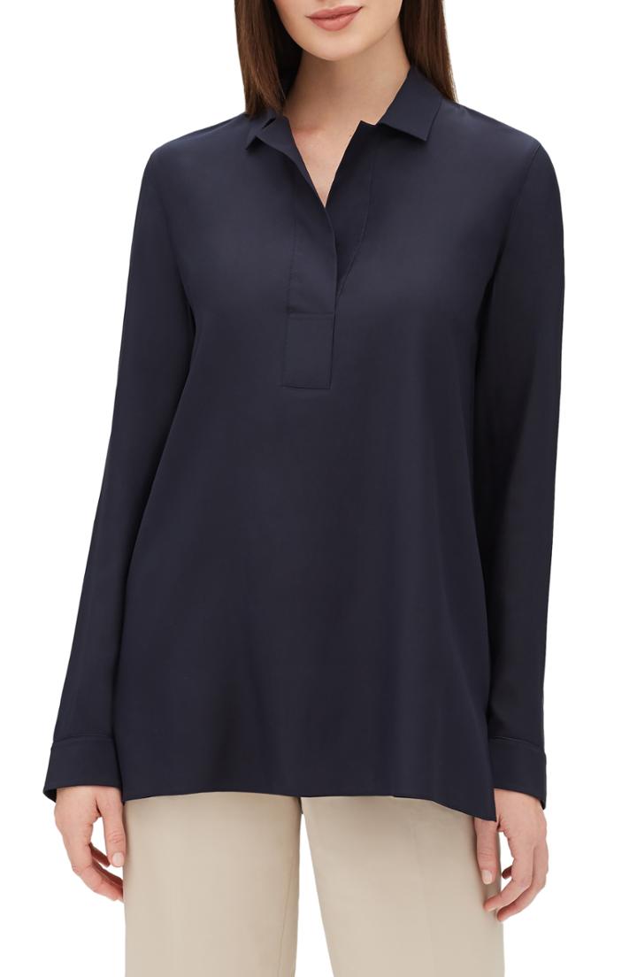 Women's Lafayette 148 New York Finn Matte Silk Blouse - Blue