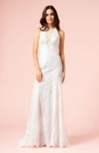 Women's Bliss Monique Lhuillier Illusion Plunging Trumpet Gown, Size In Store Only - Pink