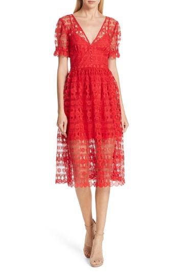 Women's Self-portrait Lace Midi Dress - Red