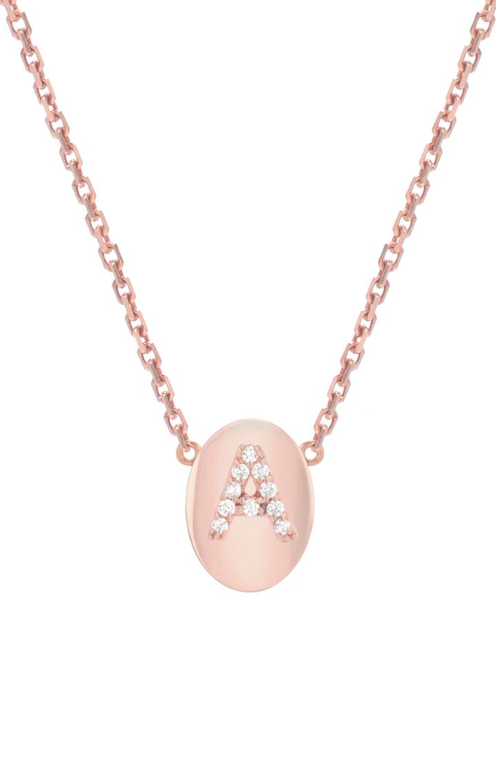 Women's Mini Mini Jewels Oval Framed Diamond Initial Pendant Necklace