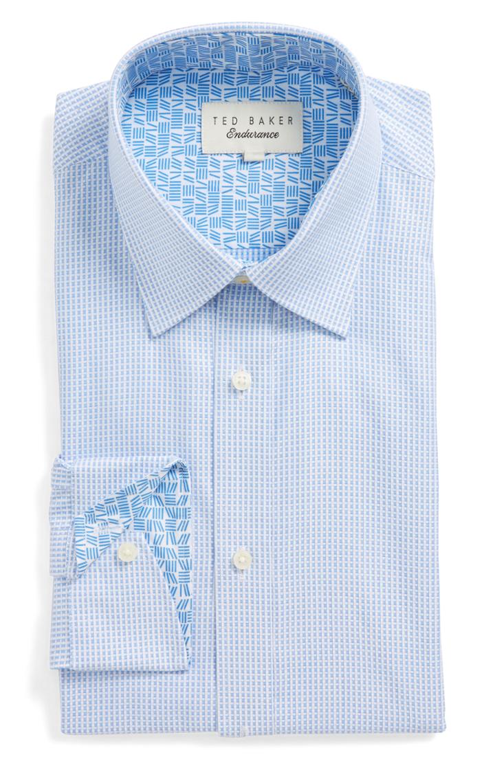 Men's Ted Baker London Hooch Trim Fit Check Dress Shirt .5 32/33 - Blue