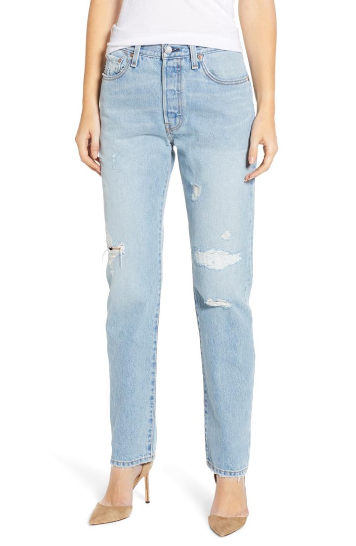 Women's Levi's 501 High Waist Ripped Skinny Jeans X 30 - Blue