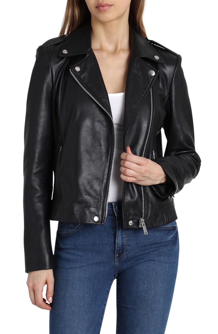 Women's Badgley Mischka Washed Leather Biker Jacket