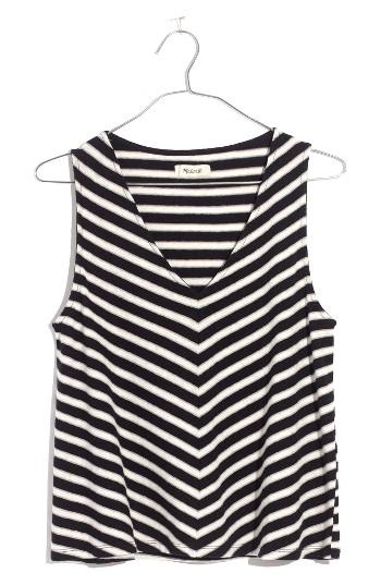 Women's Madewell Chevron Stripe Swing Tank, Size - Black