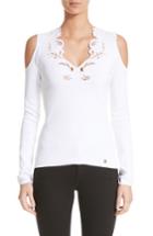 Women's Versace Collection Cutwork Cold Shoulder Top Us / 38 It - White