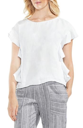 Women's Vince Camuto Flutter Sleeve Linen Blouse, Size - White