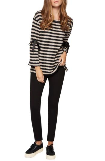 Women's Sanctuary Tierney Stripe Tie Sleeve Sweatshirt - Black