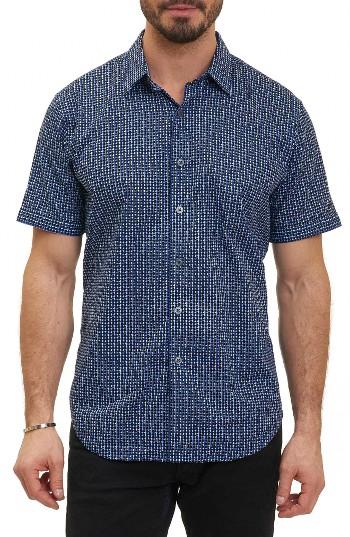 Men's Robert Graham Gardena Classic Fit Geo Print Short Sleeve Sport Shirt, Size - Blue