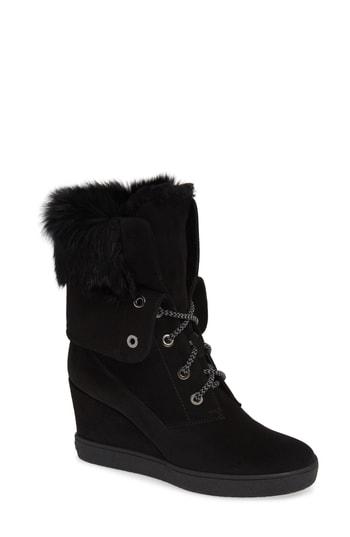 Women's Aquatalia Cordelia Genuine Rabbit Fur Weather Resistant Boot .5 M - Black