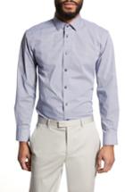 Men's Calibrate Trim Fit Geometric Dress Shirt .5 32/33 - Blue