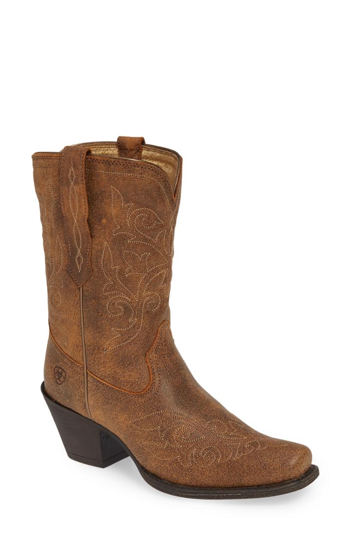 Women's Ariat Round Up Rylan Square Toe Bootie M - Brown