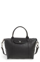 Longchamp Small 'le Pliage Cuir' Leather Top Handle Tote - Black