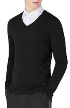 Men's Topman Side Rib V-neck Sweater - Black