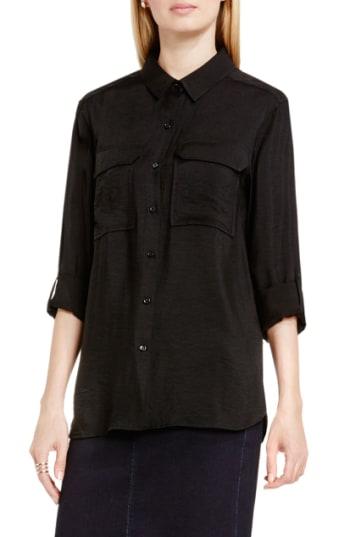 Women's Vince Camuto Hammered Satin Utility Shirt, Size - Blue