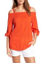 Women's Caslon Tie Sleeve Cold Shoulder Top - Orange